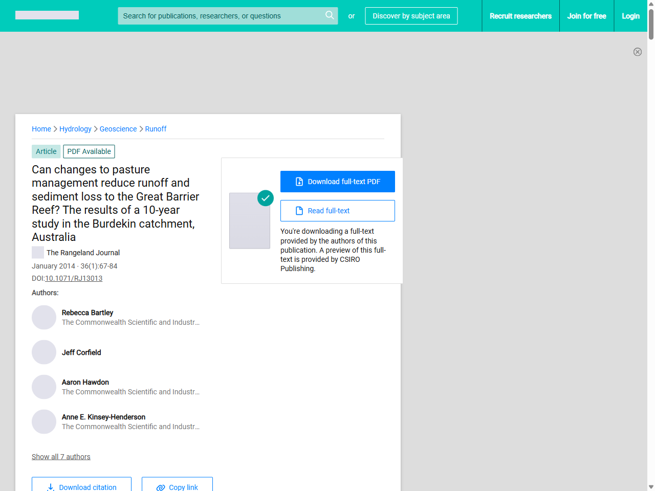 Preview of (PDF) Can changes to pasture management reduce runoff and sediment loss to the Great Barrier Reef? The results of a 10-year study in the Burdekin catchment, Australia - ResearchGate, accessed May 14, 2025,