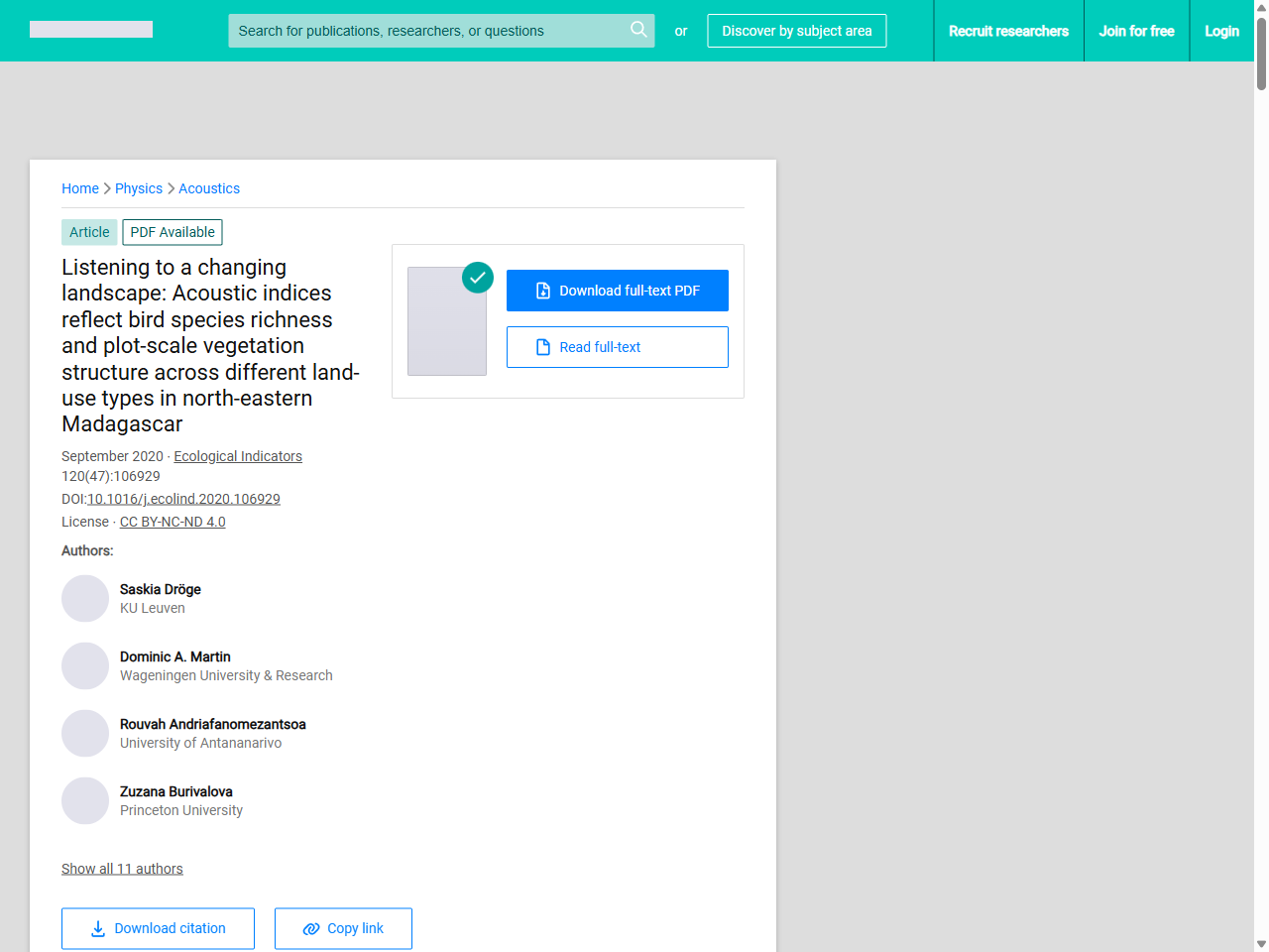 Preview of Listening to a changing landscape: Acoustic indices reflect bird species richness and plot-scale vegetation structure across different land-use types in north-eastern Madagascar - ResearchGate, accessed July 20, 2025,