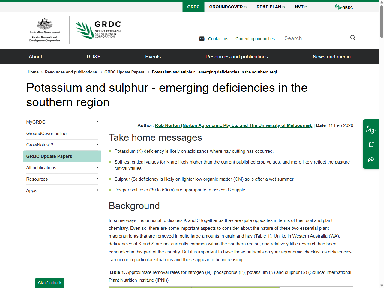 Preview of Potassium and sulphur - emerging deficiencies in the southern region - GRDC, accessed July 13, 2025