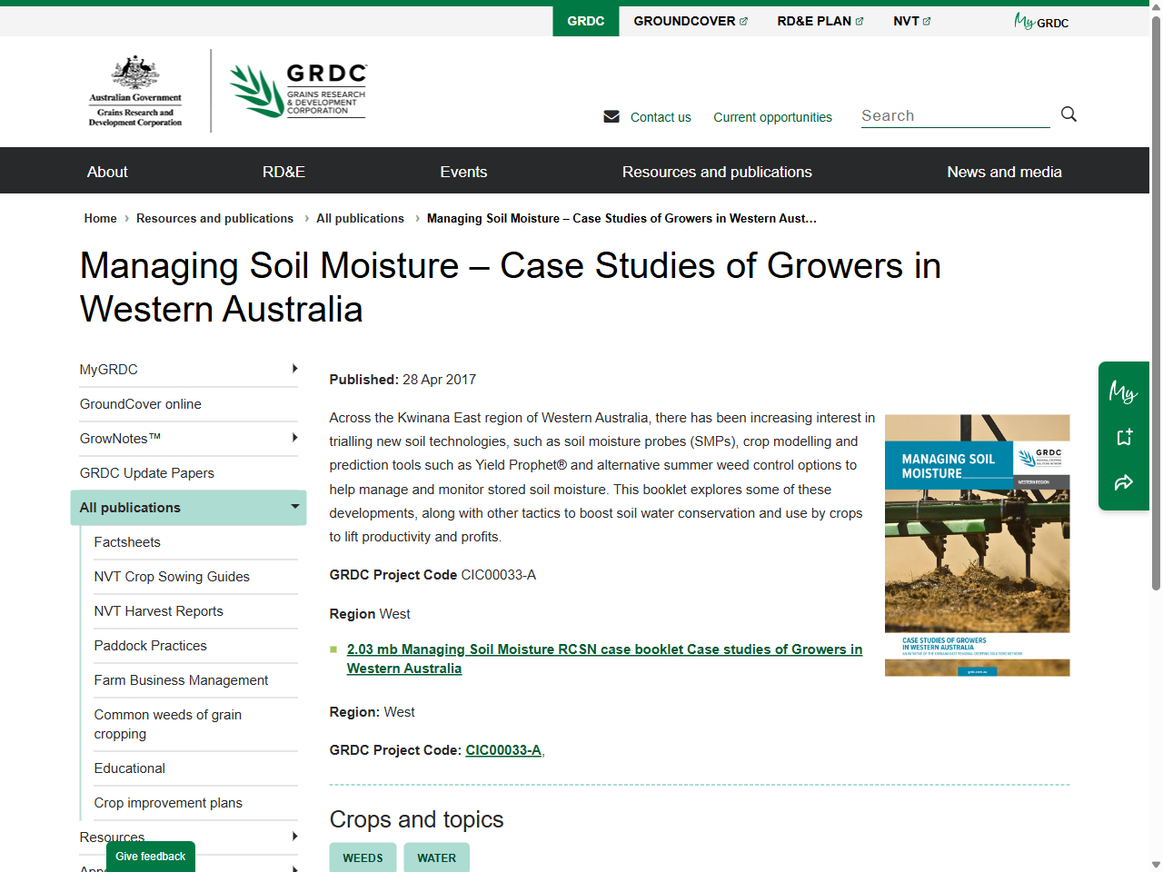 Preview of Managing Soil Moisture – Case Studies of Growers in Western Australia - GRDC