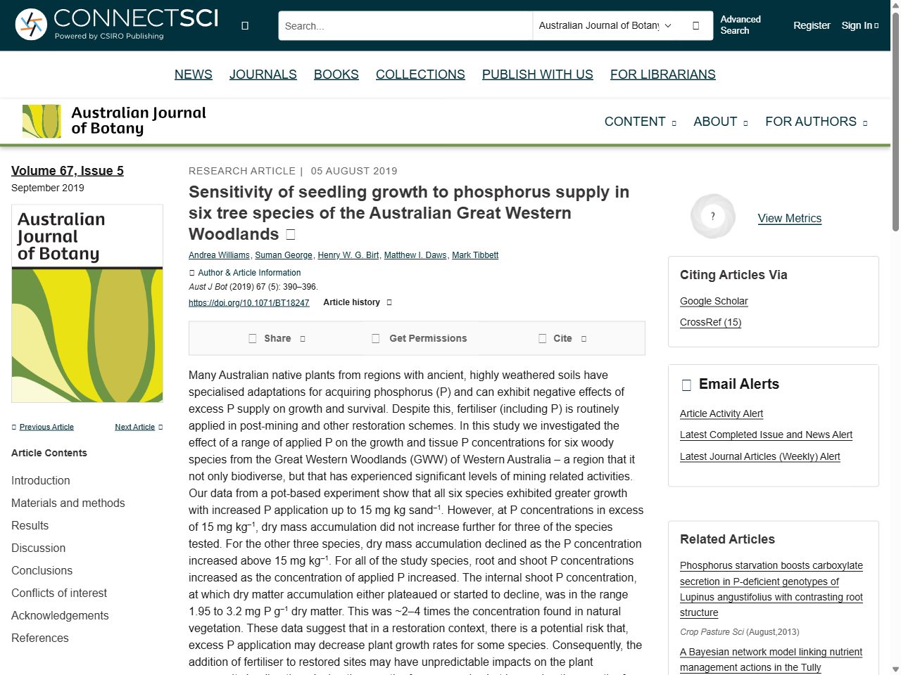 Preview of Sensitivity of seedling growth to phosphorus supply in six tree species of the Australian Great Western Woodlands