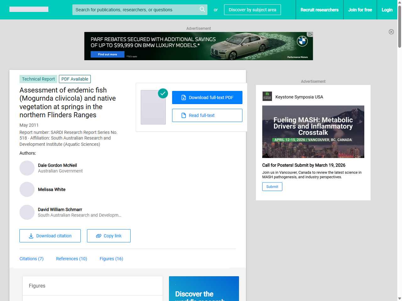 Preview of Assessment of endemic fish (Mogurnda clivicola) and native vegetation at springs in the northern Flinders Ranges - ResearchGate