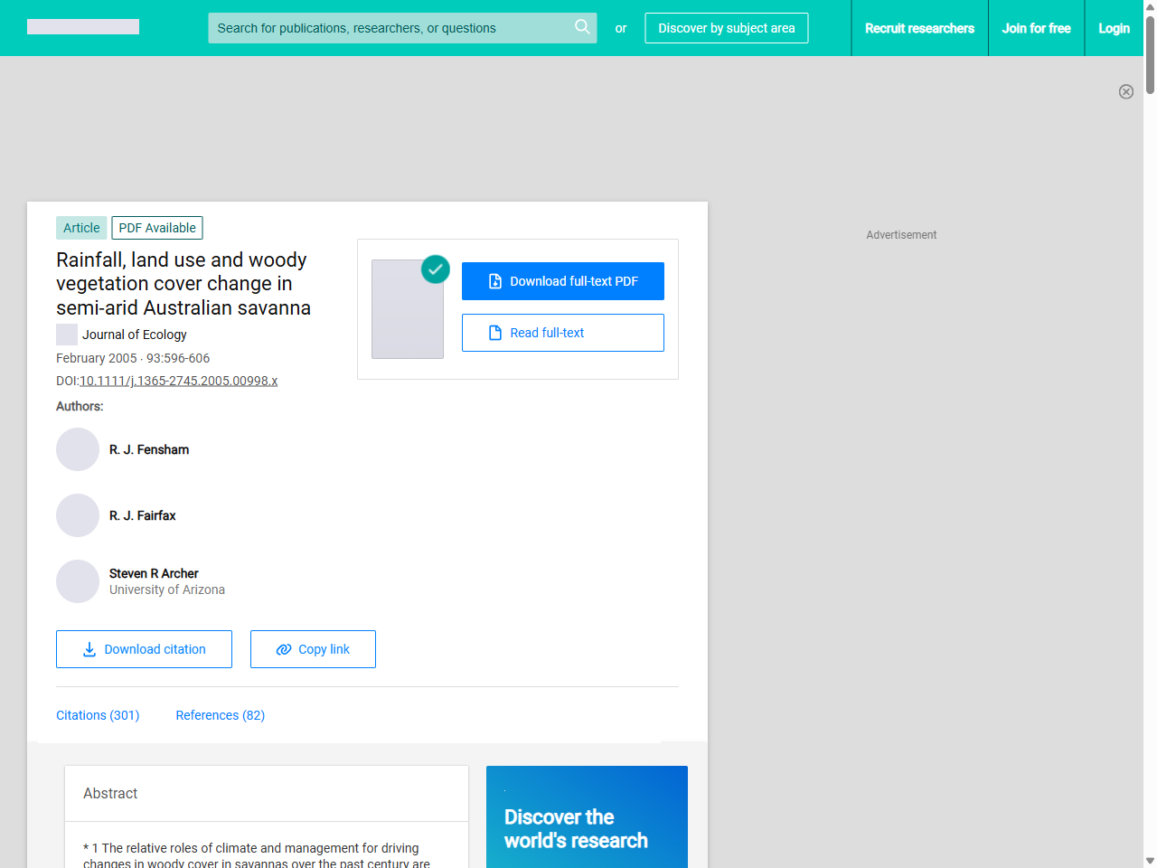 Preview of (PDF) Rainfall, land use and woody vegetation cover change in semi-arid Australian savanna - ResearchGate, accessed July 15, 2025