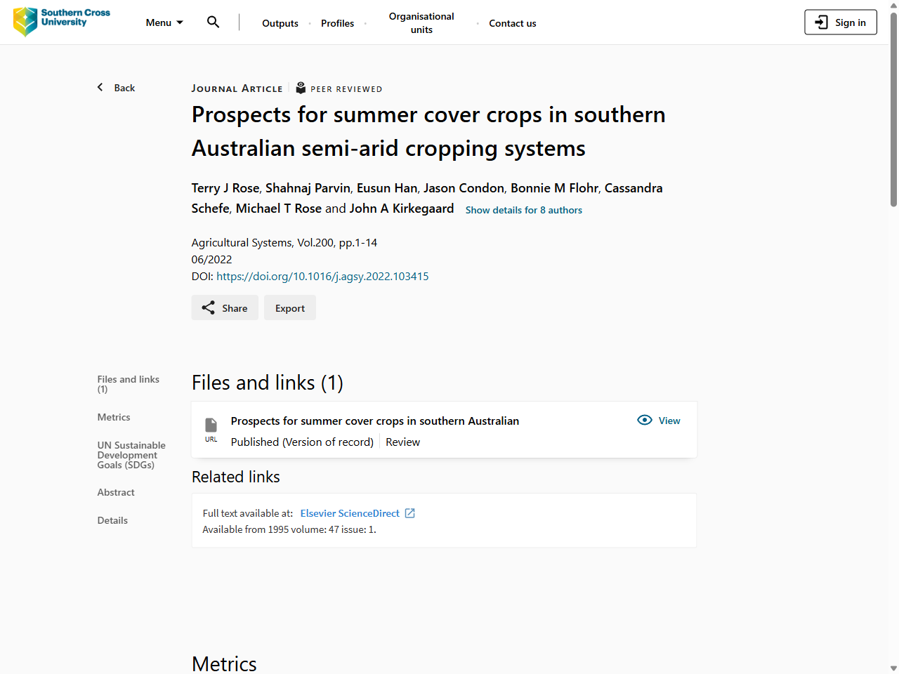 Preview of Prospects for summer cover crops in southern Australian semi-arid cropping systems, accessed August 5, 2025
