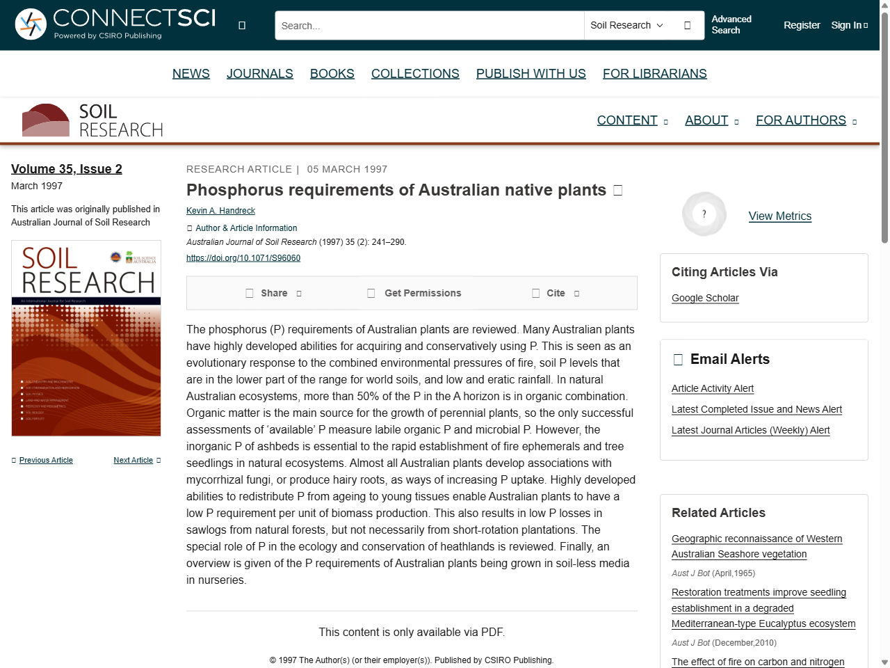 Preview of Australian Journal of Soil Research - CSIRO Publishing, accessed August 5, 2025