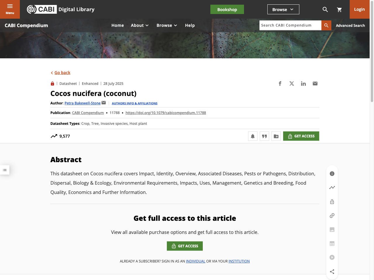 Preview of Cocos nucifera (coconut) | CABI Compendium, accessed July 30, 2025,