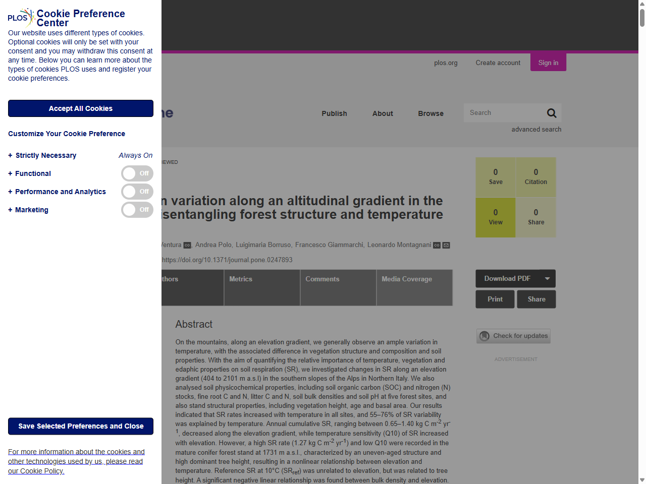 Preview of Soil respiration variation along an altitudinal gradient in the Italian Alps: Disentangling forest structure and temperature effects | PLOS One - Research journals, accessed August 28, 2025,