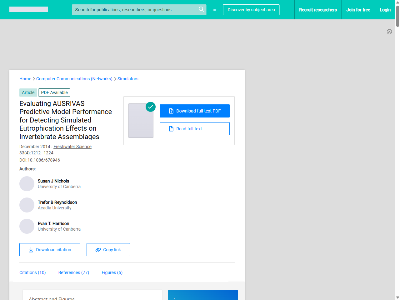 Preview of Evaluating AUSRIVAS Predictive Model Performance for Detecting Simulated Eutrophication Effects on Invertebrate Assemblages - ResearchGate
