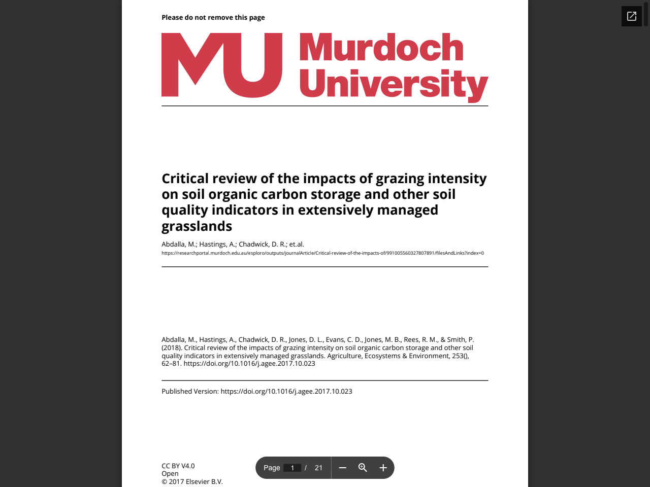 Preview of Critical review of the impacts of grazing intensity on soil organic carbon storage and other soil quality indicators in extensiv - Murdoch Research Portal, accessed August 5, 2025, 
