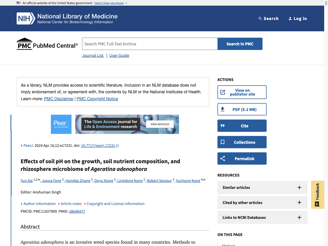 Preview of Effects of soil pH on the growth, soil nutrient composition, and rhizosphere microbiome of Ageratina adenophora - PMC - PubMed Central, accessed July 30, 2025,