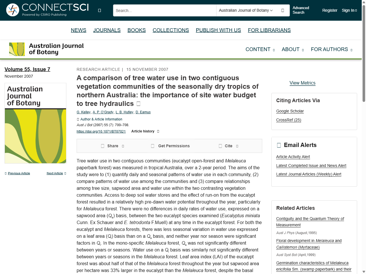Preview of A comparison of tree water use in two contiguous vegetation communities of the seasonally dry tropics of northern Australia: the importance of site water budget to tree hydraulics - CSIRO PUBLISHING | Australian Journal of Botany, accessed May 16, 2025