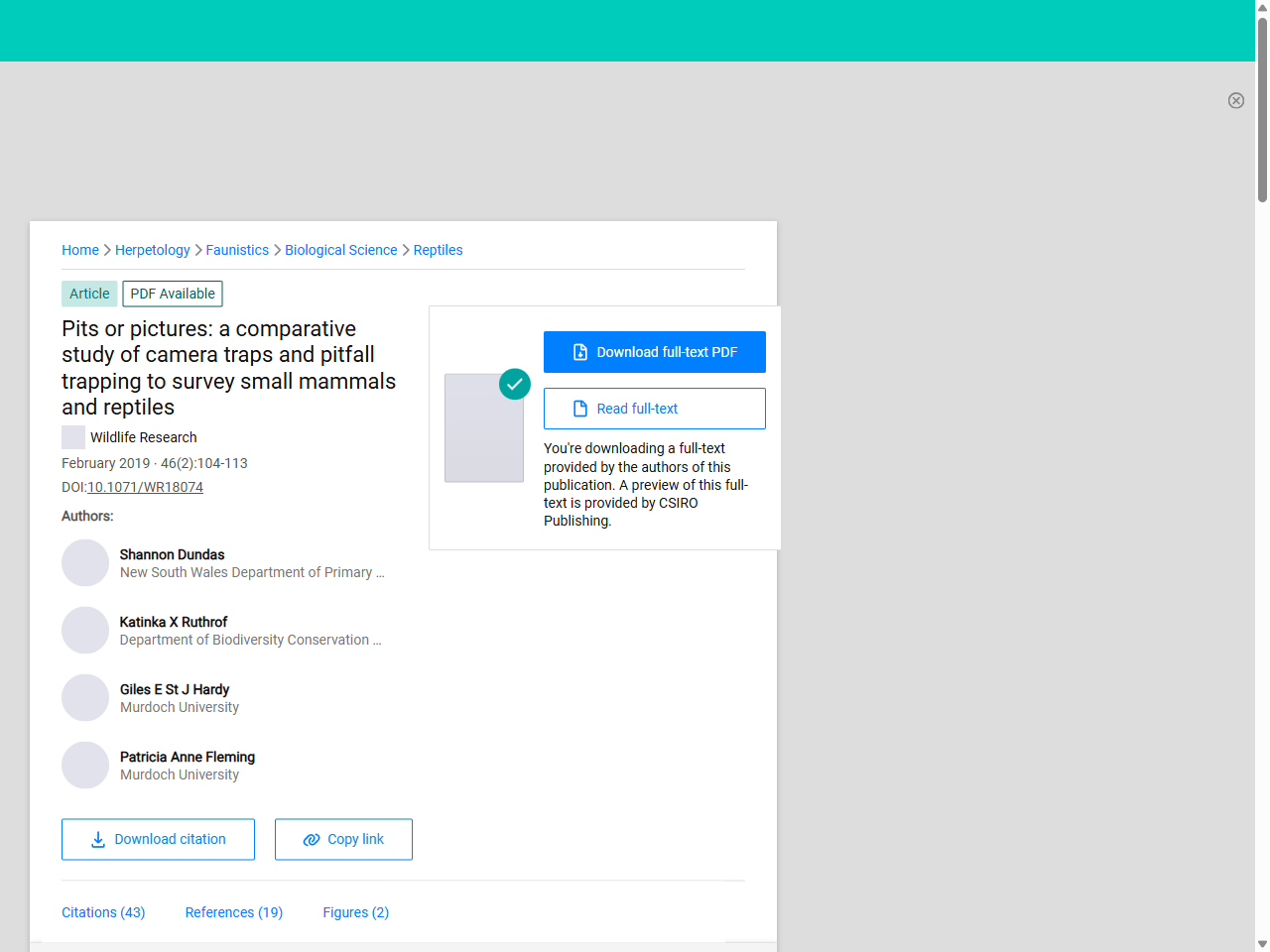 Preview of (PDF) Pits or pictures: a comparative study of camera traps and pitfall trapping to survey small mammals and reptiles - ResearchGate, accessed July 9, 2025,