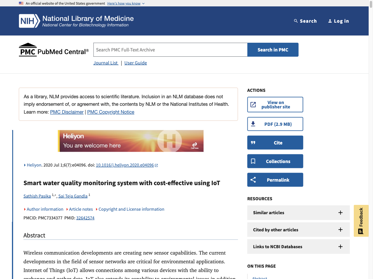 Preview of Smart water quality monitoring system with cost-effective using IoT - PMC - PubMed Central, accessed August 1, 2025, 