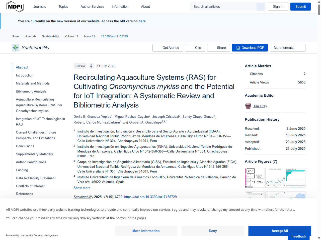 Preview of Recirculating Aquaculture Systems (RAS) for Cultivating Oncorhynchus mykiss and the Potential for IoT Integration: A Systematic Review and Bibliometric Analysis - MDPI, accessed July 25, 2025,