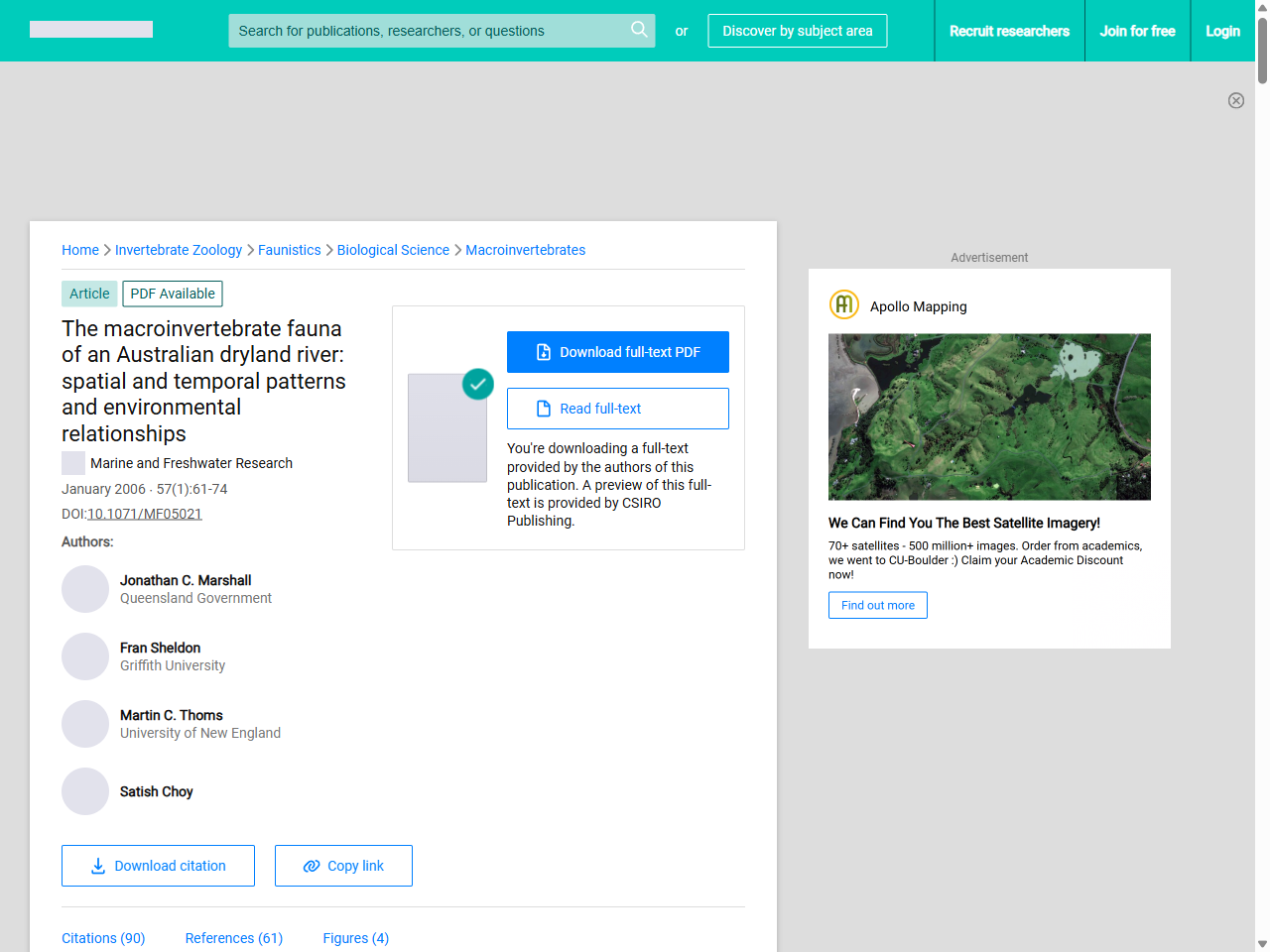 Preview of (PDF) The macroinvertebrate fauna of an Australian dryland river: spatial and temporal patterns and environmental relationships - ResearchGate, accessed July 16, 2025,
