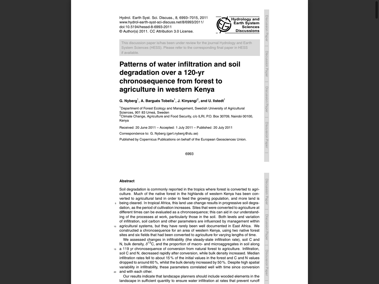 Preview of Patterns of water infiltration and soil degradation over a 120-yr chronosequence from forest to agriculture in western Kenya - HESS, accessed July 16, 2025