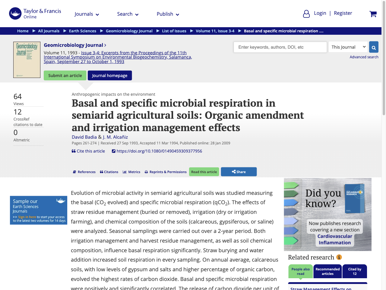 Preview of Basal and specific microbial respiration in semiarid agricultural soils: Organic amendment and irrigation management effects - Taylor & Francis Online, accessed August 5, 2025,