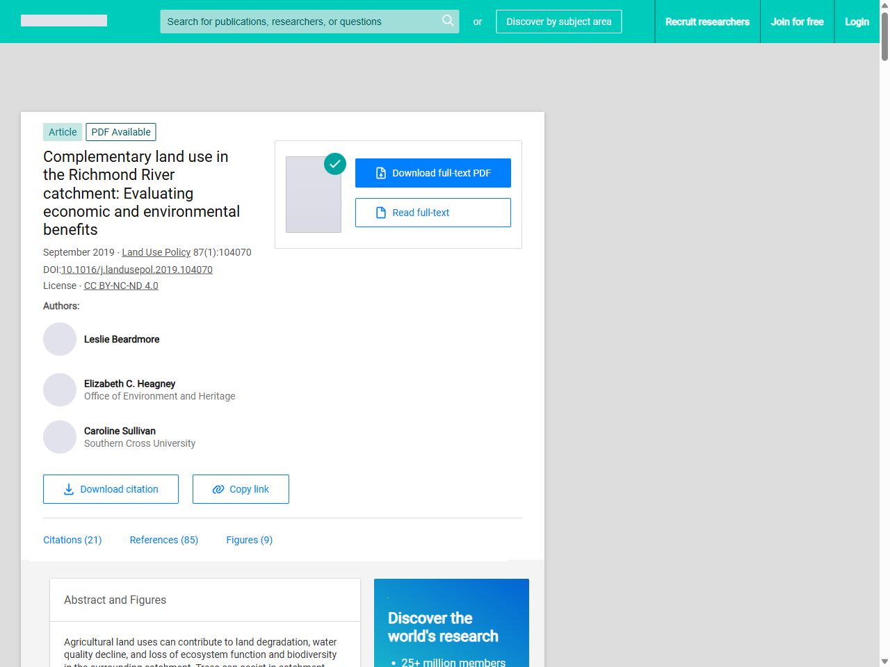 Preview of Complementary land use in the Richmond River catchment: Evaluating economic and environmental benefits - ResearchGate, accessed May 10, 2025, 