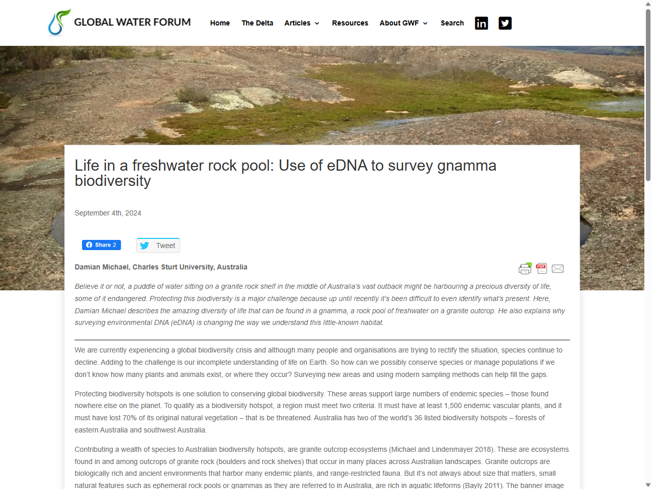 Preview of Life in a freshwater rock pool: Use of eDNA to survey gnamma biodiversity | Global Water Forum