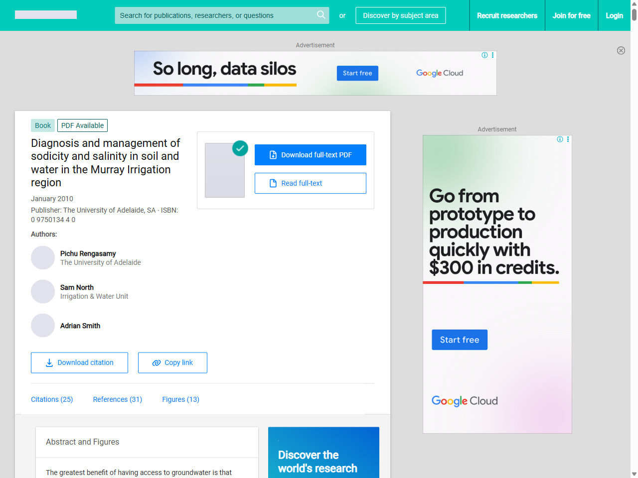 Preview of (PDF) Diagnosis and management of sodicity and salinity in soil and water in the Murray Irrigation region - ResearchGate