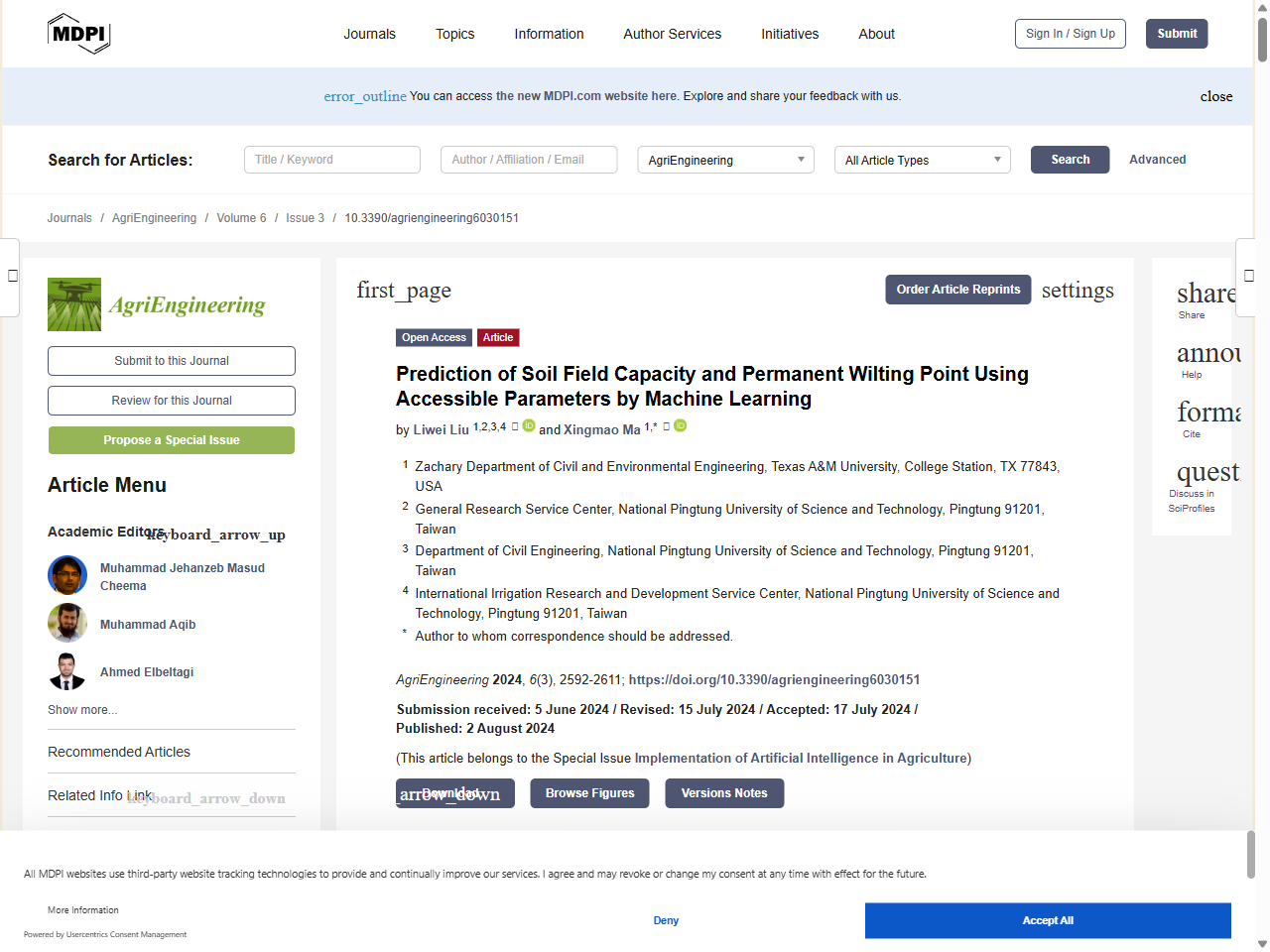 Preview of Prediction of Soil Field Capacity and Permanent Wilting Point Using Accessible Parameters by Machine Learning - MDPI
