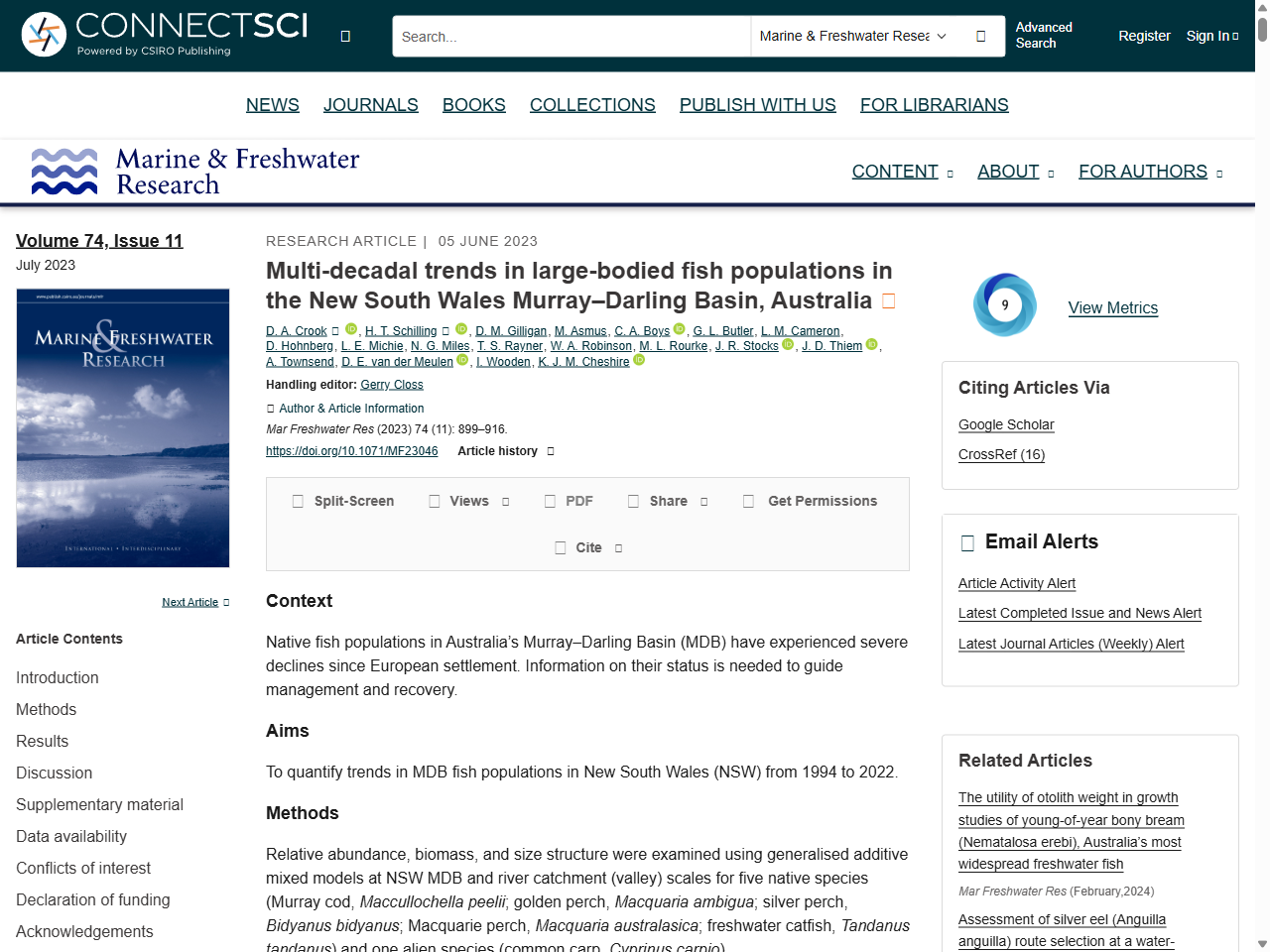 Preview of Multi-decadal trends in large-bodied fish populations in the New South Wales Murray	6Darling Basin, Australia - CSIRO Publishing, accessed July 16, 2025,