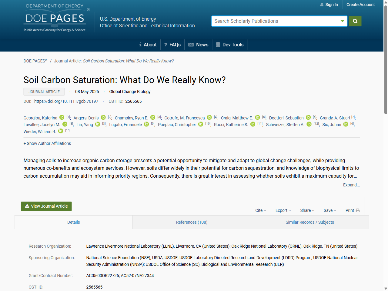 Preview of Soil Carbon Saturation: What Do We Really Know? (Journal Article) | OSTI.GOV, accessed August 3, 2025,