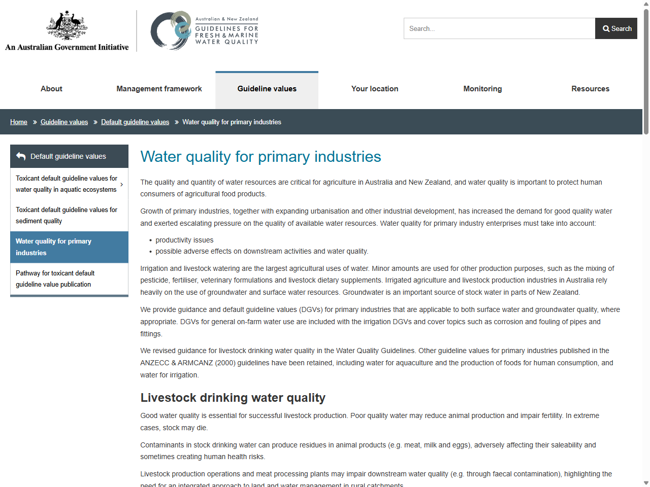 Preview of Water quality for primary industries, accessed July 30, 2025, 