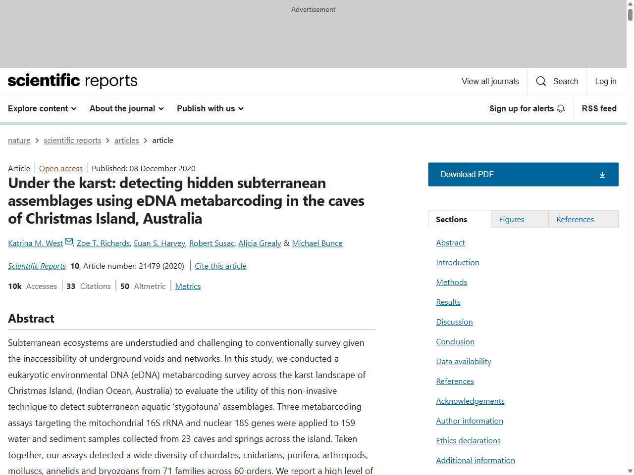Preview of Under the karst: detecting hidden subterranean assemblages using eDNA metabarcoding in the caves of Christmas Island, Australia