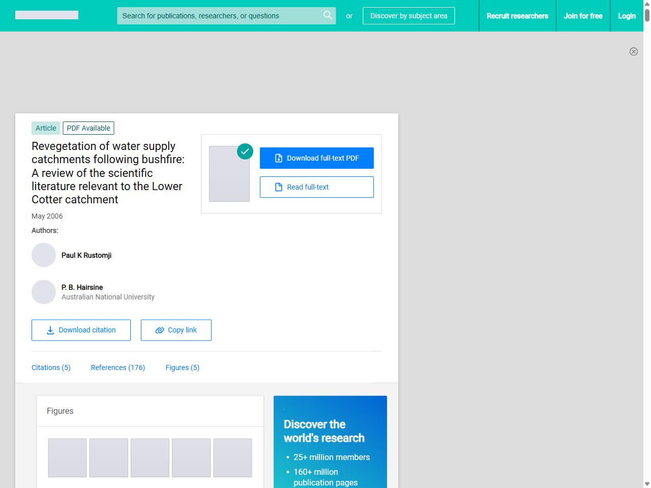 Preview of (PDF) Revegetation of water supply catchments following bushfire: A review of the scientific literature relevant to the Lower Cotter catchment - ResearchGate, accessed August 5, 2025, 
