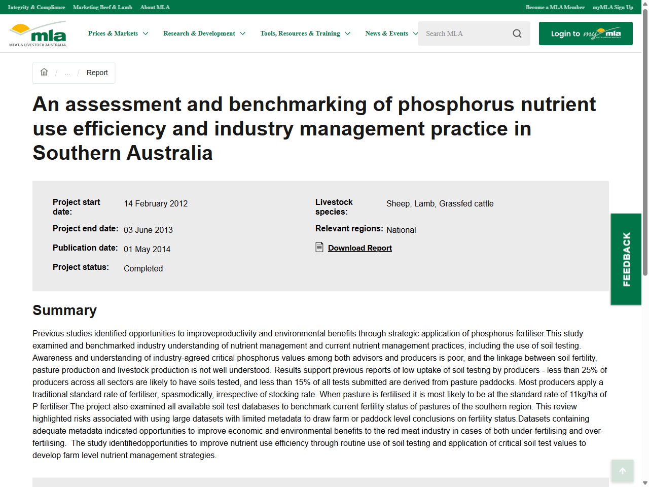 Preview of An assessment and benchmarking of phosphorus nutrient use efficiency and industry management practice in Southern Australia - MLA, accessed July 7, 2025, 