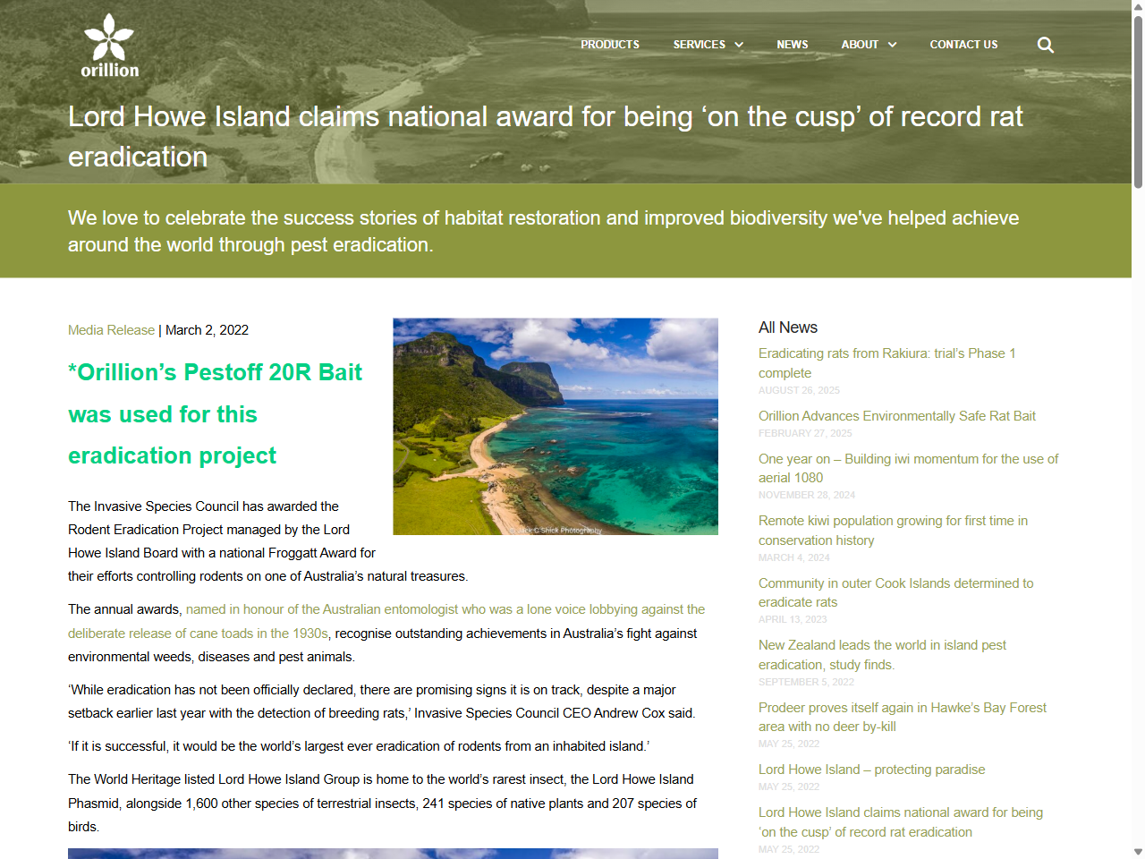 Preview of Lord Howe Island claims national award for being 'on the cusp' of record rat eradication, accessed August 2, 2025,