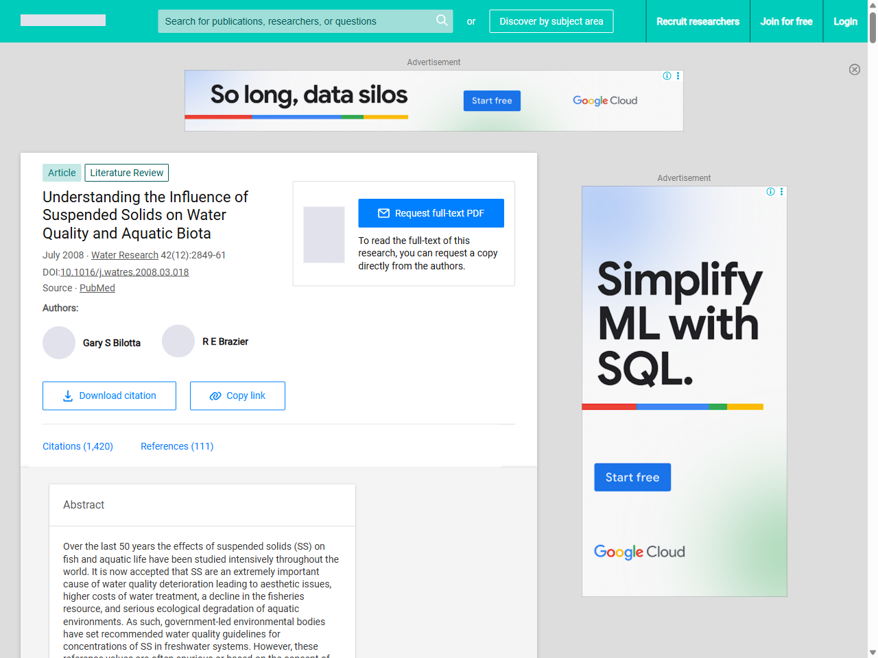 Preview of Understanding the Influence of Suspended Solids on Water Quality and Aquatic Biota | Request PDF - ResearchGate