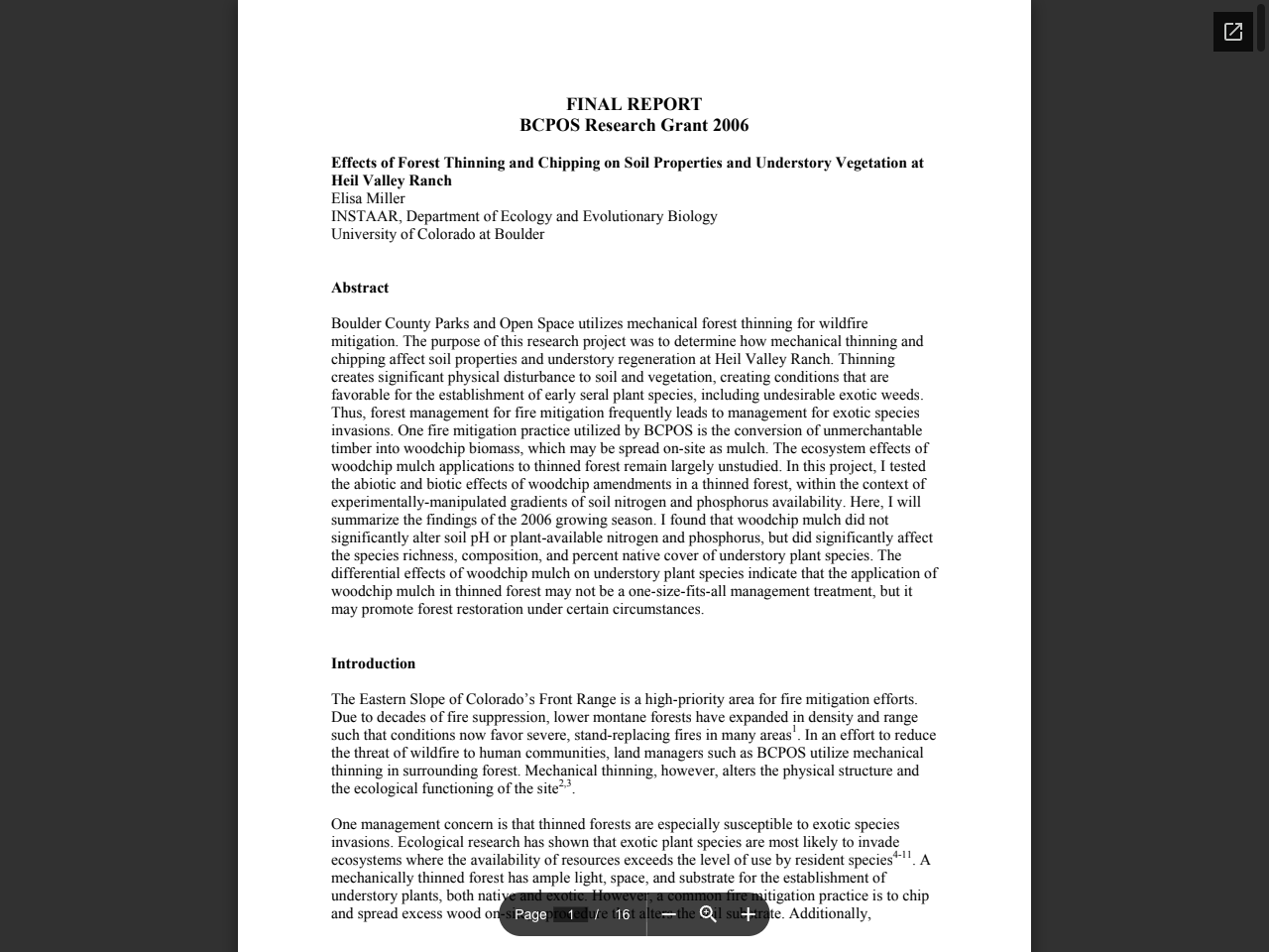 Preview of Effects of Forest Thinning and Chipping on Soil Properties and Understory Vegetation at - Boulder County, accessed July 12, 2025, 
