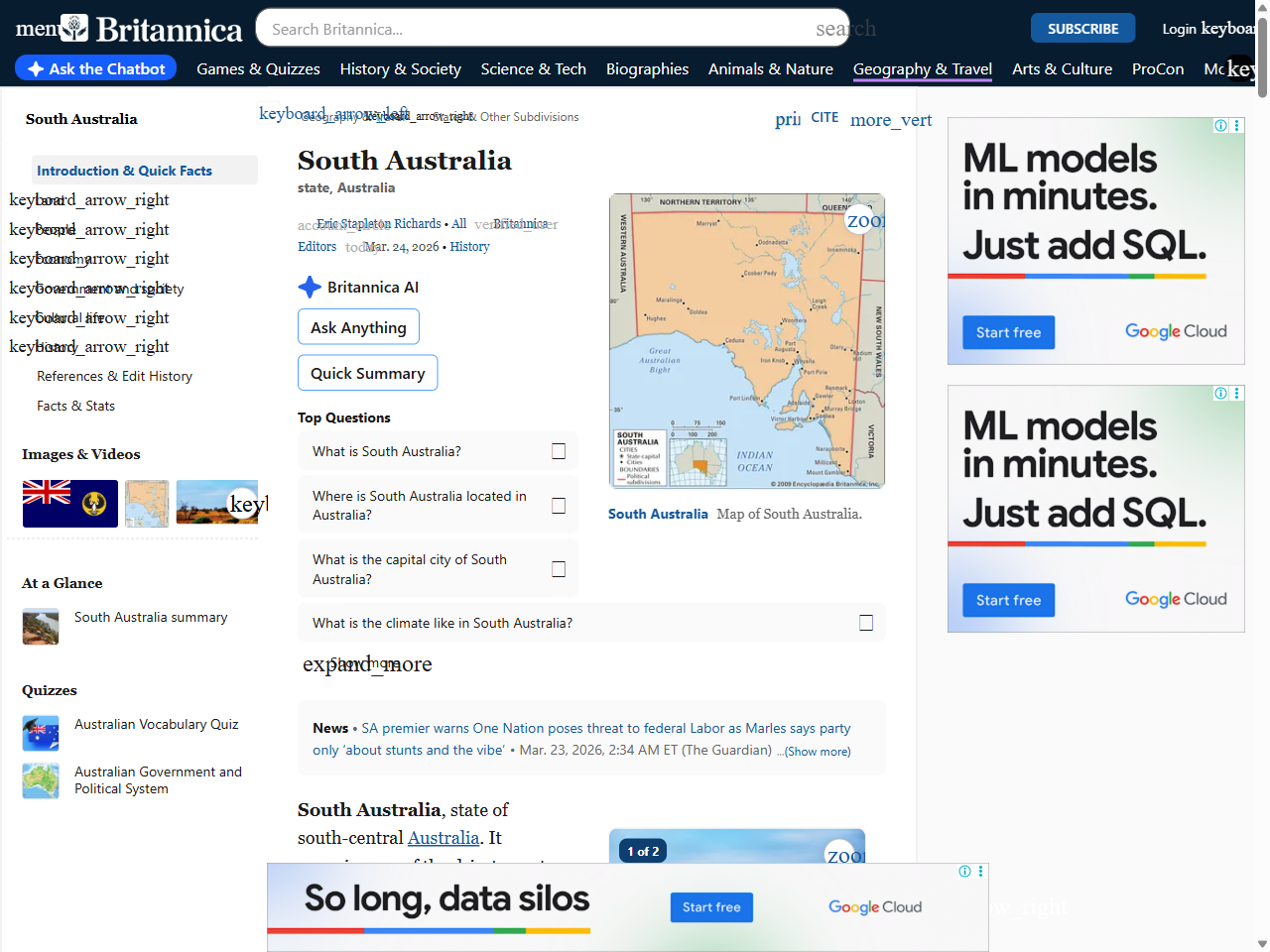 Preview of South Australia | Flag, Facts, Maps, & Points of Interest | Britannica, accessed July 24, 2025