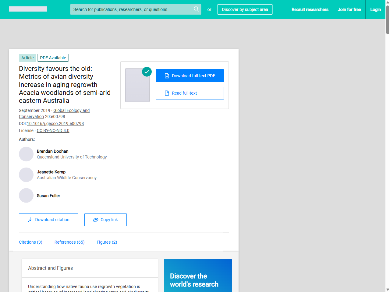 Preview of (PDF) Diversity favours the old: Metrics of avian diversity increase in aging regrowth Acacia woodlands of semi-arid eastern Australia - ResearchGate