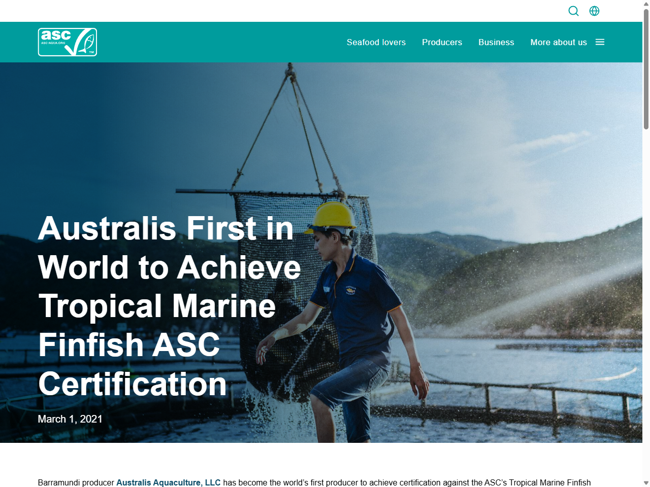 Preview of Australis First in World to Achieve Tropical Marine Finfish ASC Certification, accessed August 1, 2025, 