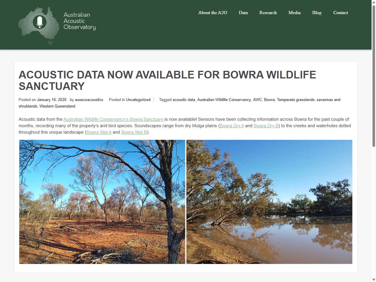 Preview of Acoustic data now available for Bowra Wildlife Sanctuary