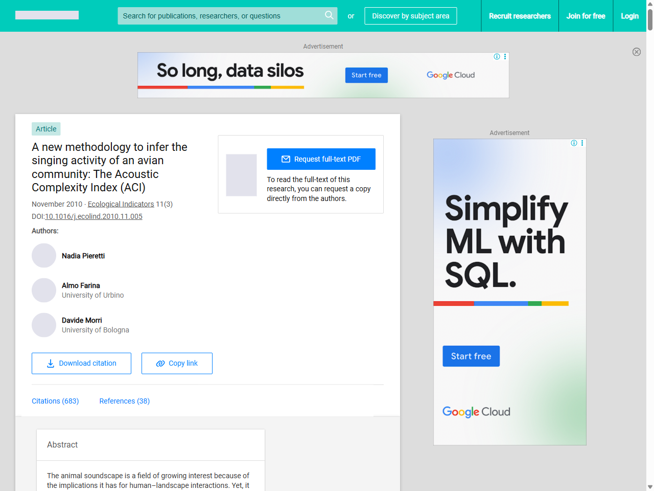 Preview of A new methodology to infer the singing activity of an avian community: The Acoustic Complexity Index (ACI) | Request PDF - ResearchGate