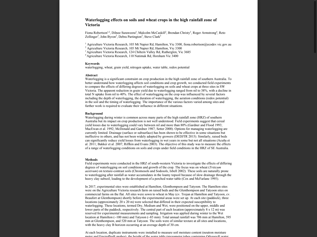 Preview of Waterlogging effects on soils and wheat crops in the high rainfall zone of Victoria - Agronomy Australia Proceedings, accessed July 7, 2025, 