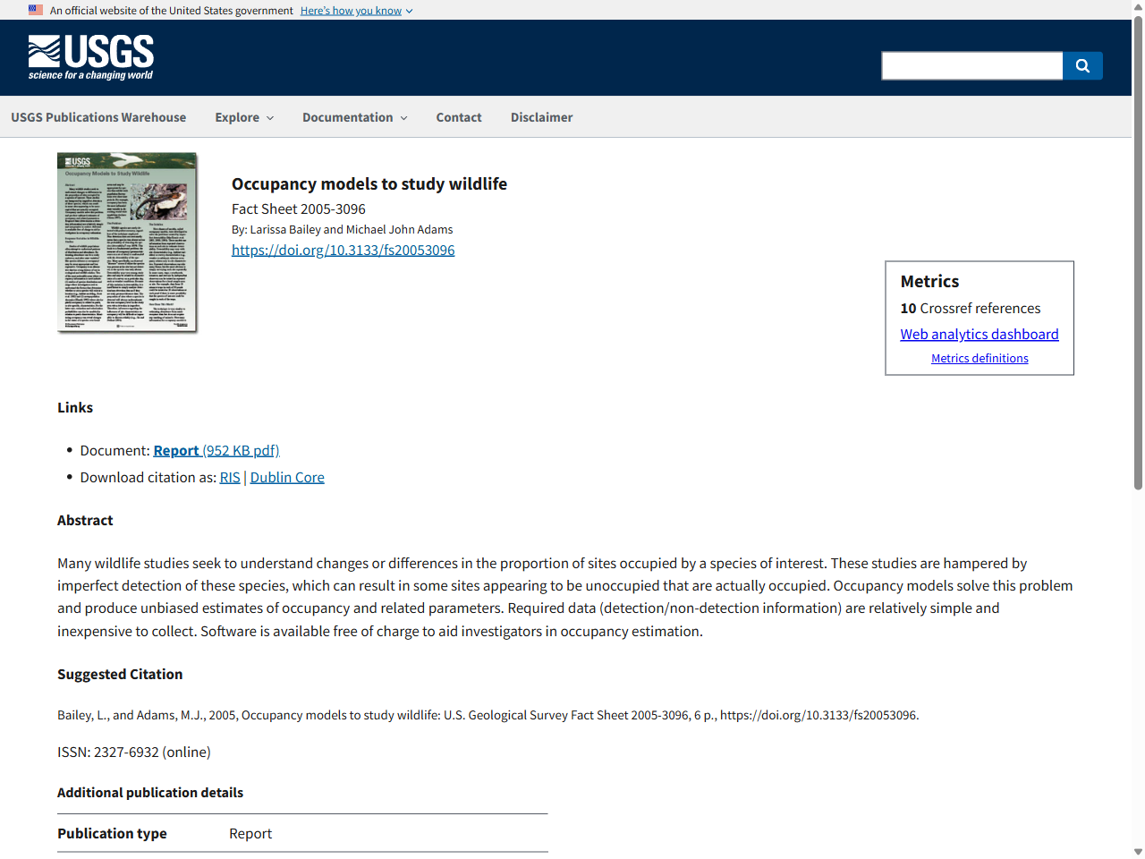 Preview of Occupancy models to study wildlife - USGS Publications Warehouse, accessed July 9, 2025,