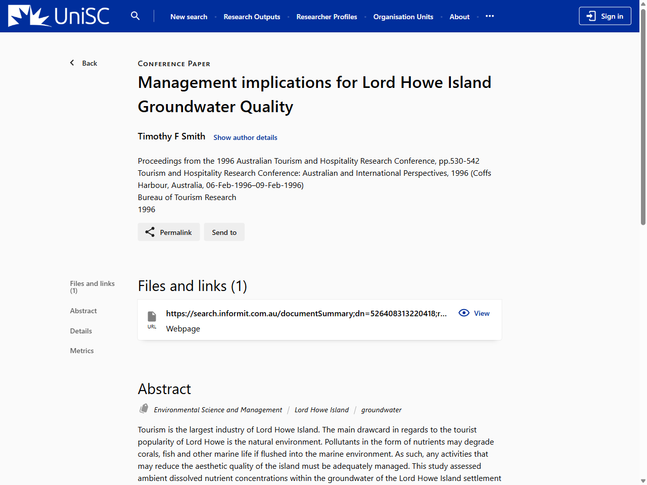 Preview of Management implications for Lord Howe Island Groundwater Quality - USC Research Bank, accessed August 4, 2025,