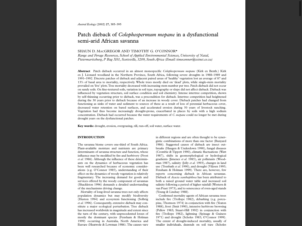 Preview of Patch dieback of Colophospermum mopane in a dysfunctional semi-arid African savanna - nau.edu, accessed July 15, 2025,