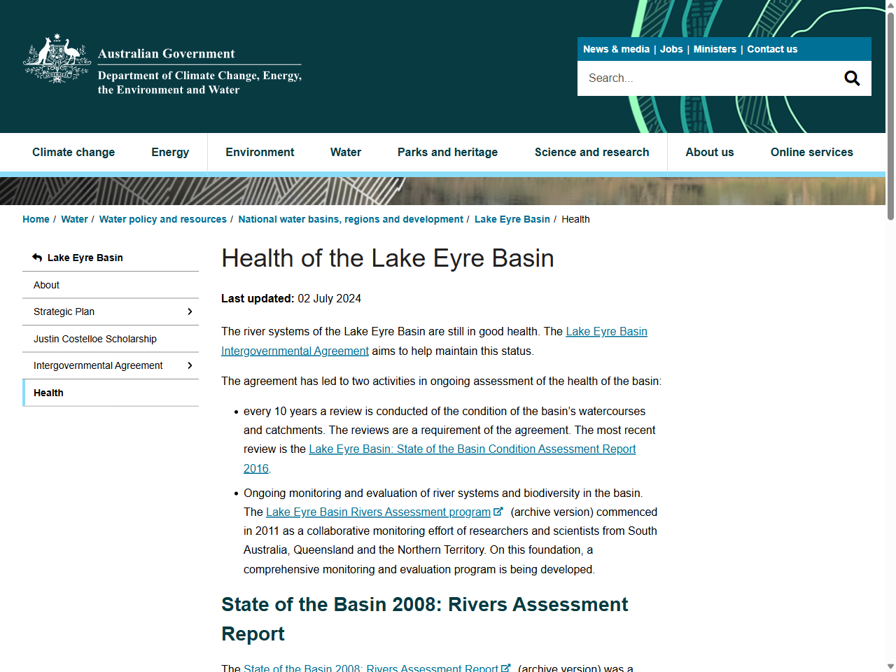 Preview of Health of the Lake Eyre Basin - DCCEEW, accessed July 21, 2025