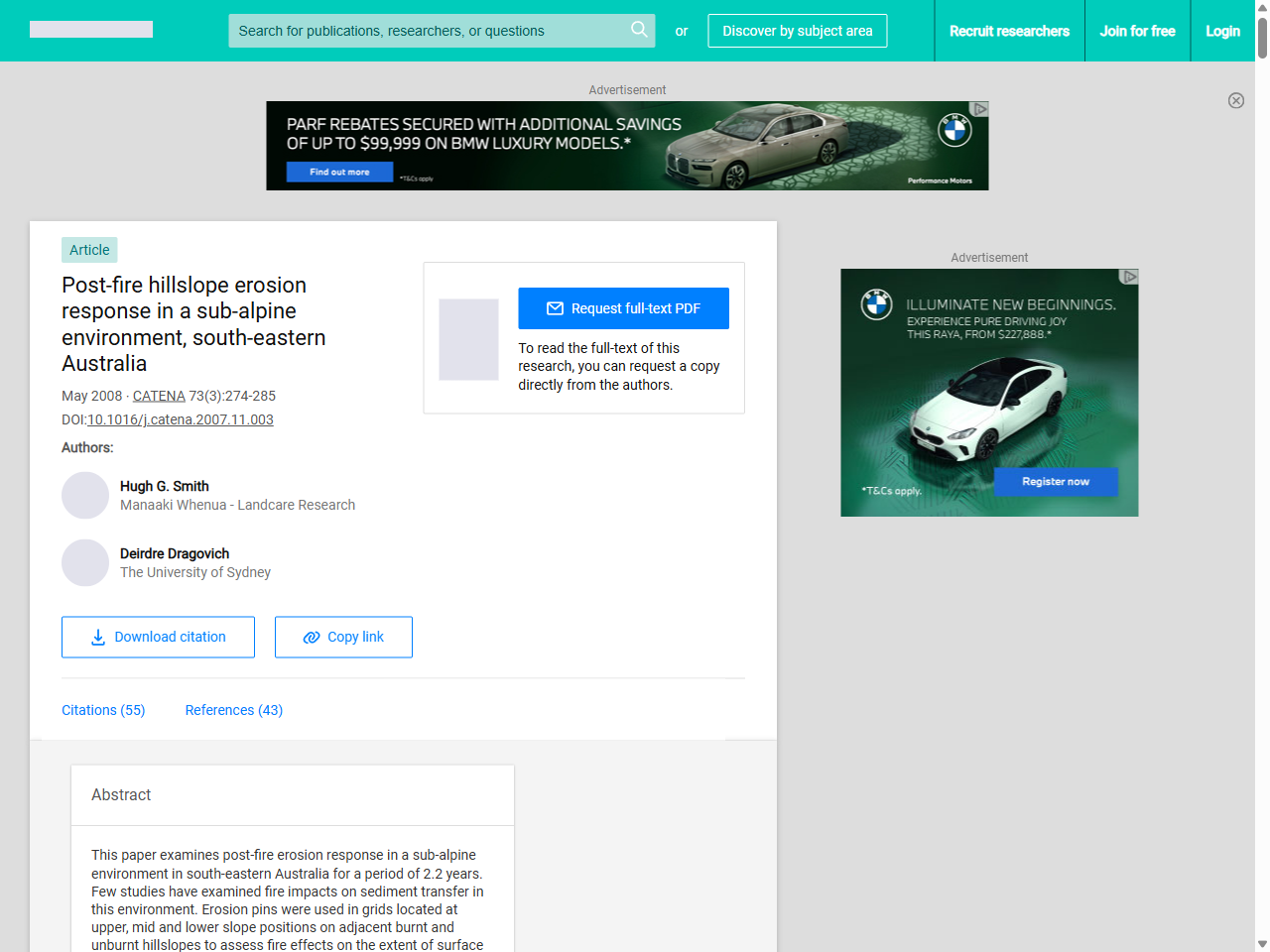 Preview of Post-fire hillslope erosion response in a sub-alpine environment, south-eastern Australia | Request PDF - ResearchGate, accessed on May 28, 2025