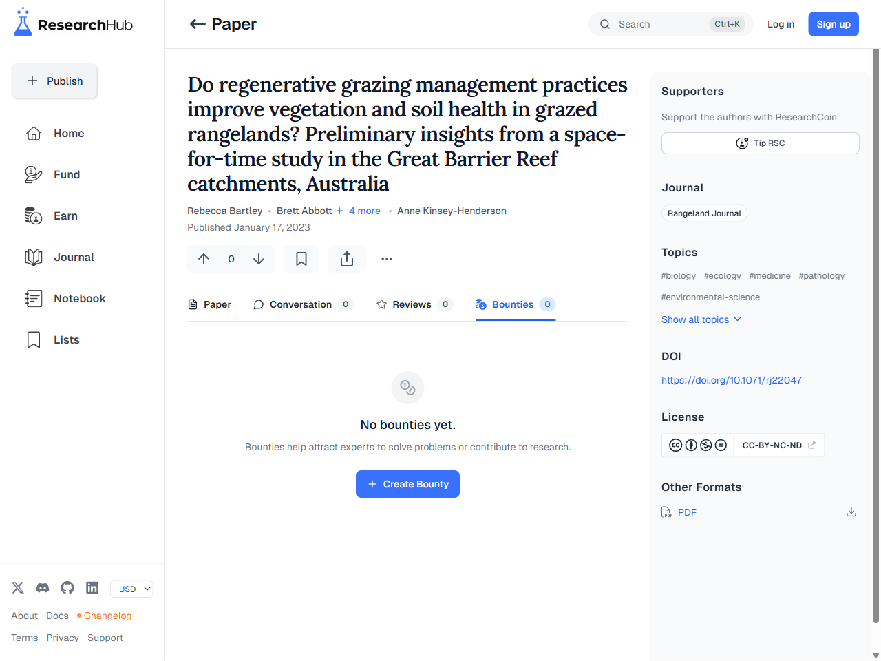 Preview of Do regenerative grazing management practices improve vegetation and soil health in grazed rangelands? Preliminary insights from a space-for-time study in the Great Barrier Reef catchments, Australia - Bounties - ResearchHub, accessed July 19, 2025,