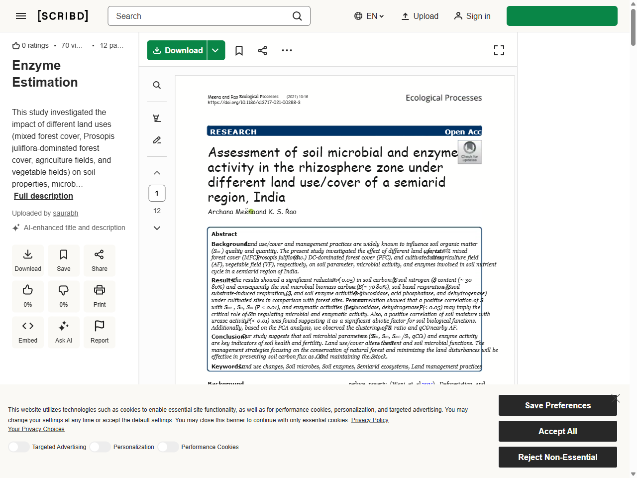 Preview of Enzyme Estimation | PDF | Soil | Natural Environment - Scribd, accessed July 16, 2025,