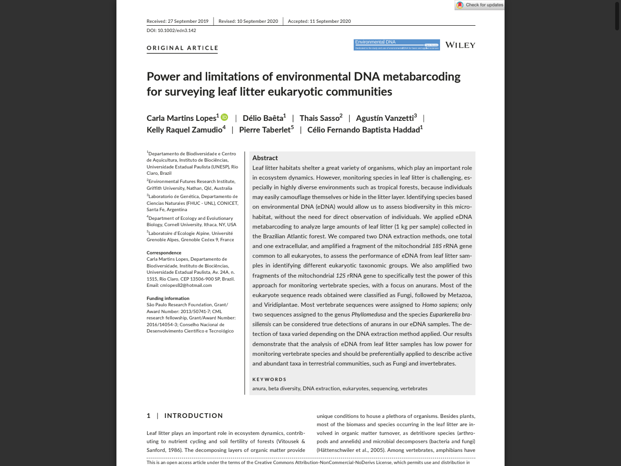 Preview of Power and limitations of environmental DNA metabarcoding for surveying leaf litter eukaryotic communities - NSF Public Access Repository