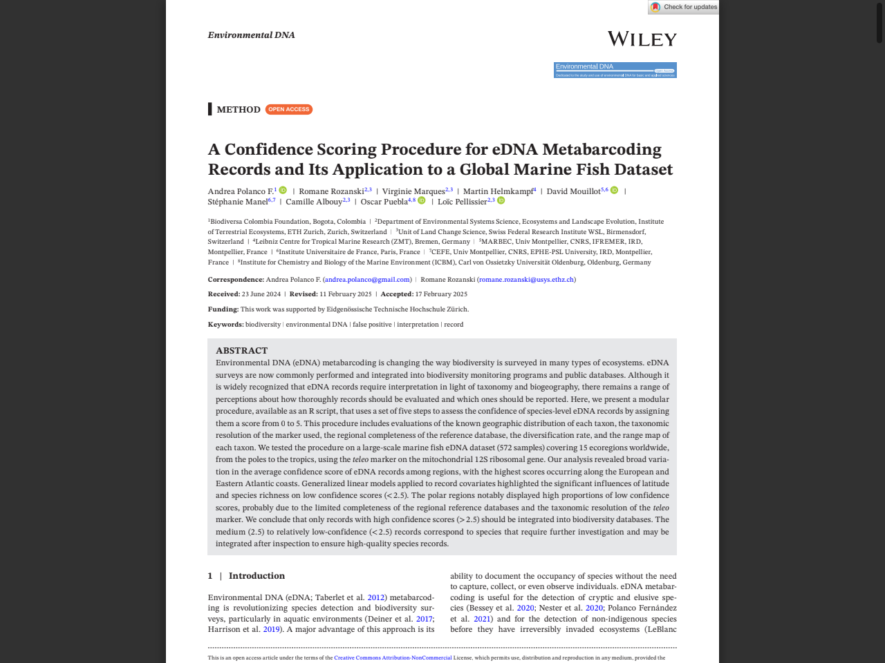 Preview of A Confidence Scoring Procedure for eDNA Metabarcoding Records and Its Application to a Global Marine Fish Dataset - Archimer, accessed August 4, 2025