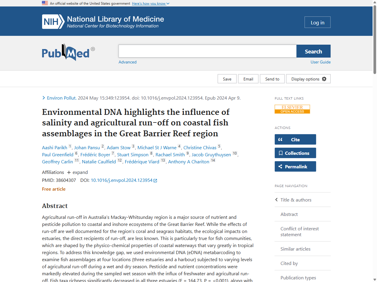 Preview of Environmental DNA highlights the influence of salinity and agricultural run-off on coastal fish assemblages in the Great Barrier Reef region - PubMed